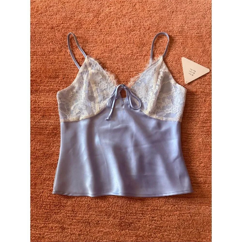 Wild Fable Satin Lace Cami Top Women M Blue Tie Front Adjustable Straps